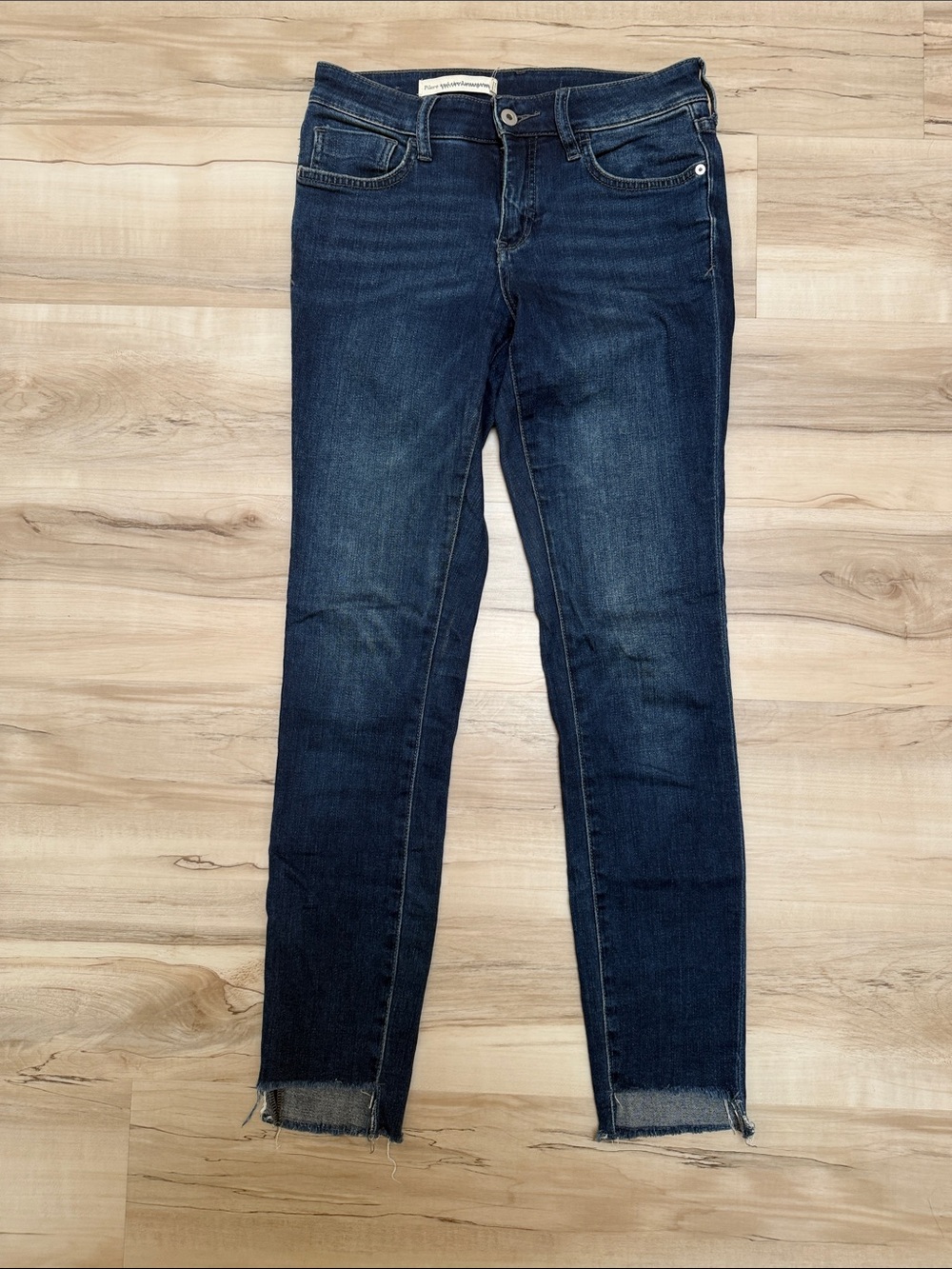 Pilcro and the Letterpress Raw-Hem Dark Blue Cropped Skinny Jeans